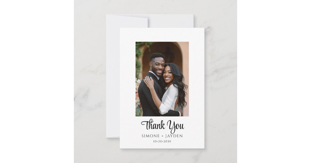 Elegant Modern Wedding 2 Photo Thank You Card | Zazzle