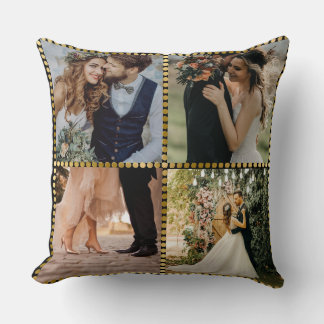 Elegant Modern Wedding 4 Photo golden frame  Throw Pillow