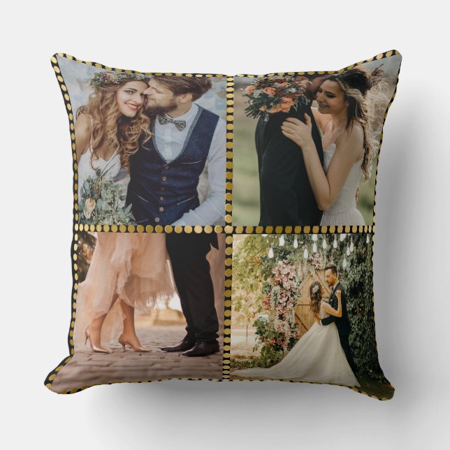 Elegant Modern Wedding 4 Photo golden frame  Throw Pillow (Front)