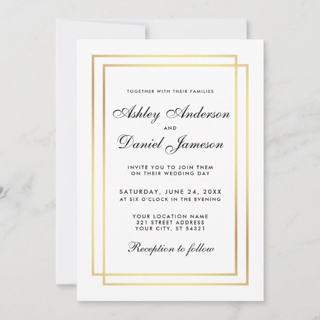 Elegant Modern Wedding Black and White Invitation (Front)