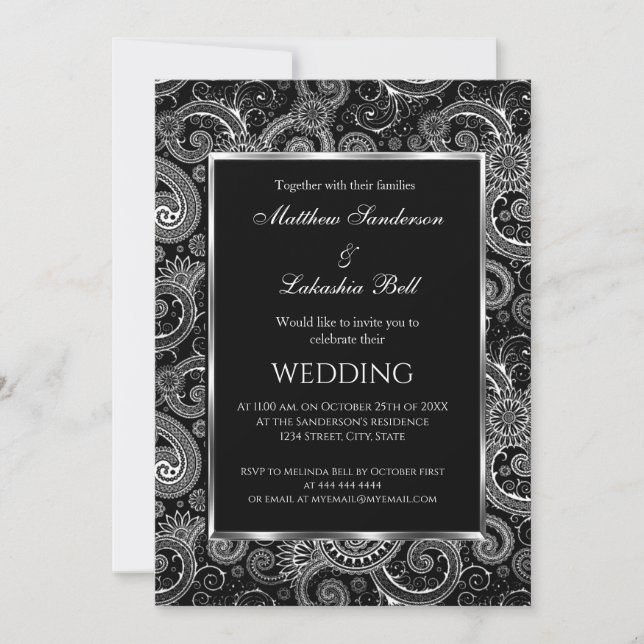 Elegant Modern Wedding Black White Invitation (Front)