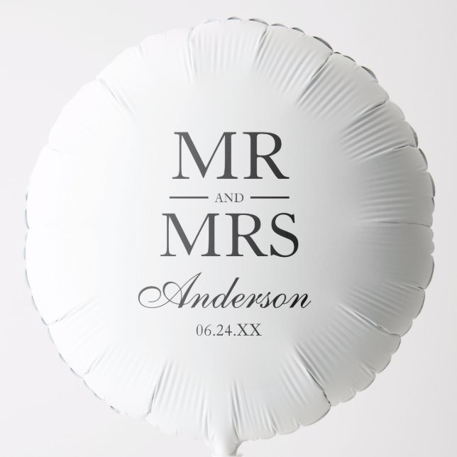 Elegant Modern Wedding Black White Mr. and Mrs. Balloon (Front)