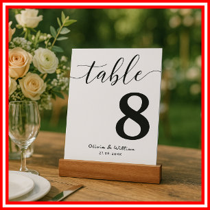 Elegant Modern Wedding Calligraphy Table Number Picture Ledge