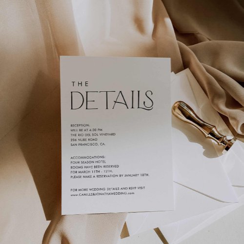 Elegant Modern Wedding Details Enclosure Card