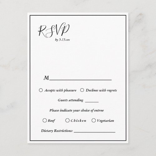 Elegant Modern Wedding Dietary Restrictions RSVP Enclosure Card