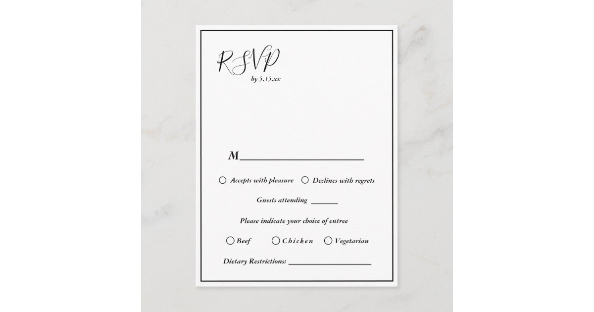 Elegant Modern Wedding Dietary Restrictions RSVP Enclosure Card Zazzle