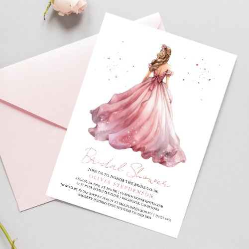Elegant Modern Wedding Dress Bridal Shower Foil Invitation