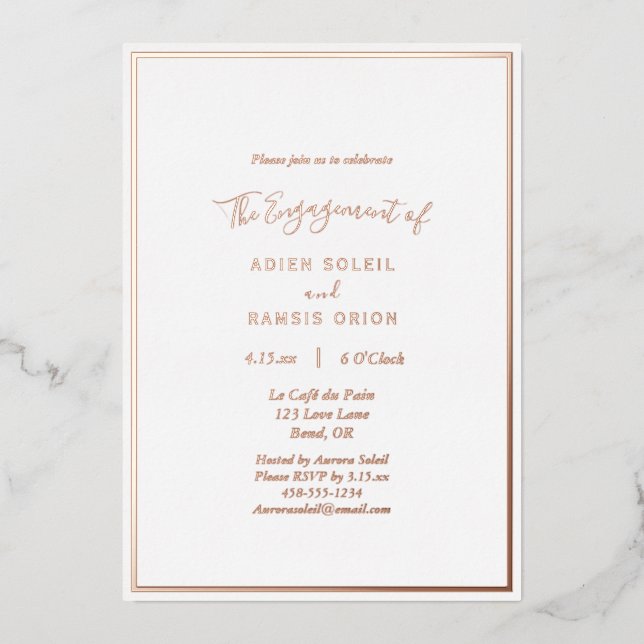 Elegant Modern Wedding Engagement Party Rose Gold Foil Invitation (Front)