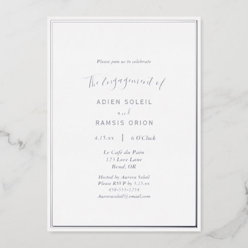 Elegant Modern Wedding Engagement Party Silver Foil Invitation