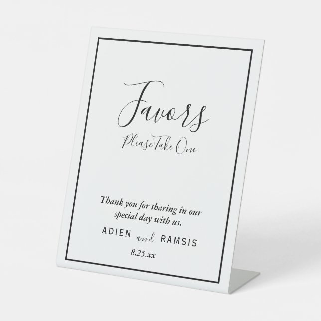 Elegant Modern Wedding Favors Sign (Front)