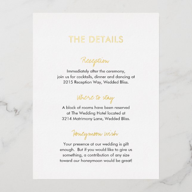 Elegant Modern Wedding Foil Enclosure Card (Front)