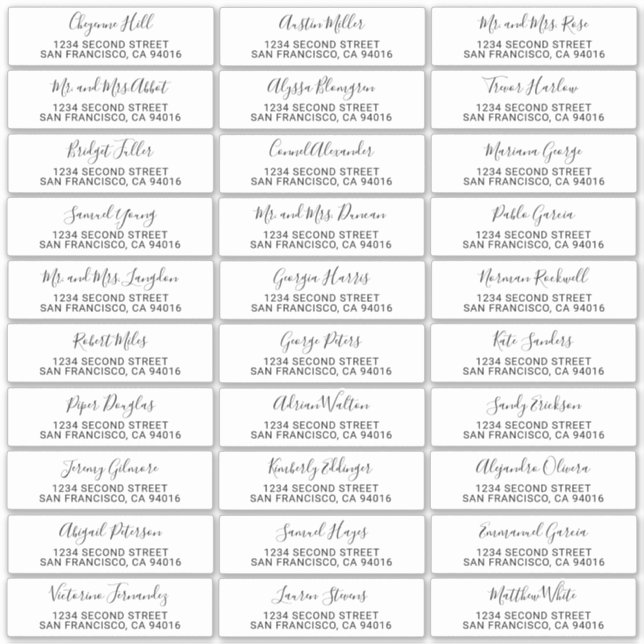 Elegant Modern Wedding Guest Address Labels (Front)