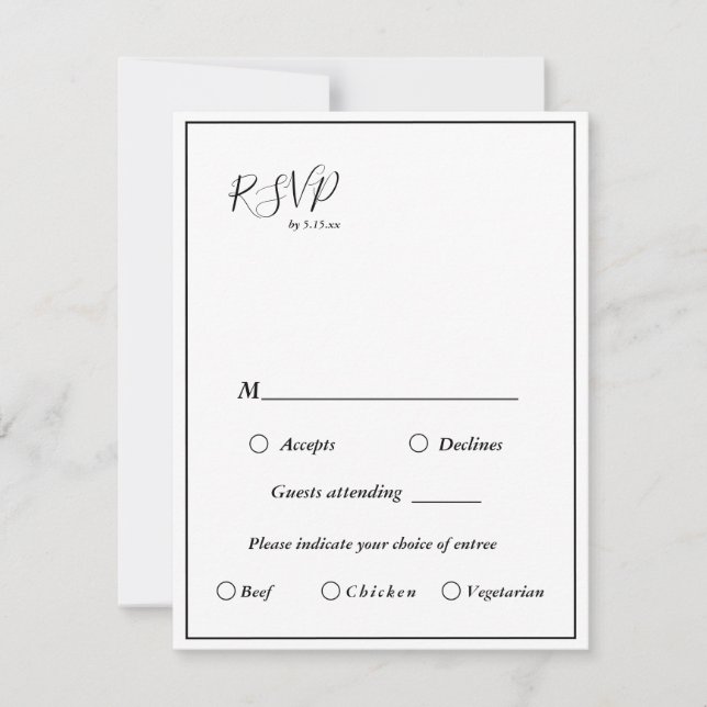 Elegant Modern Wedding Menu Choice RSVP Card (Front)