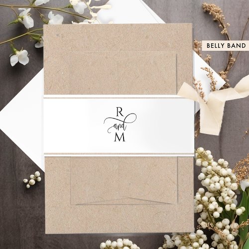 Elegant Modern Wedding Monogram Kraft and White Invitation Belly Band