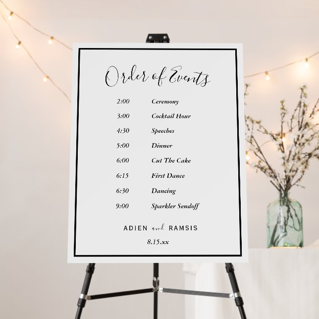 Elegant Modern Wedding Order Of Events Sign (In Situ (Stand))