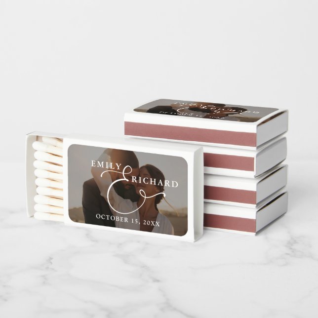 Elegant Modern Wedding Photo Matchboxes (Stacked)