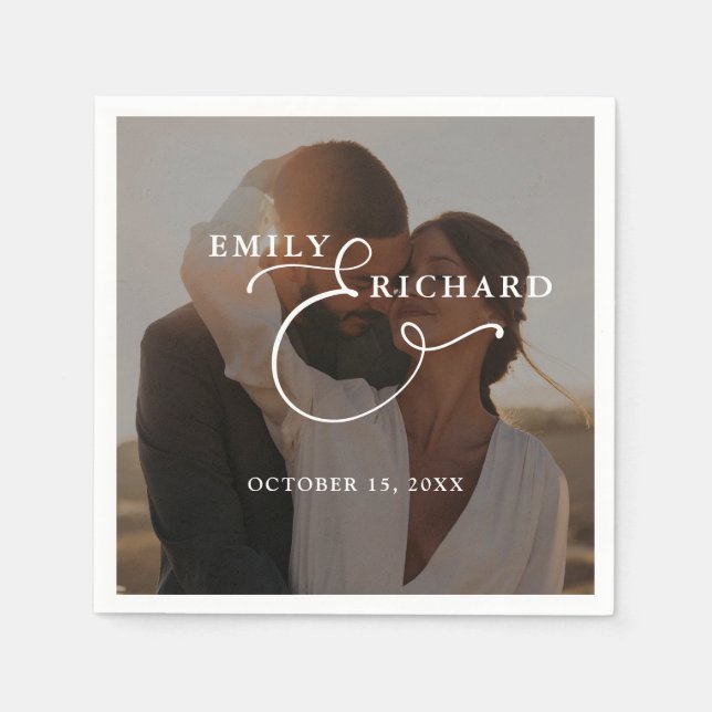 Elegant Modern Wedding Photo Napkins (Front)