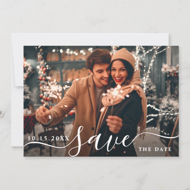 Elegant & Modern Wedding Photo Save The Date (Front)