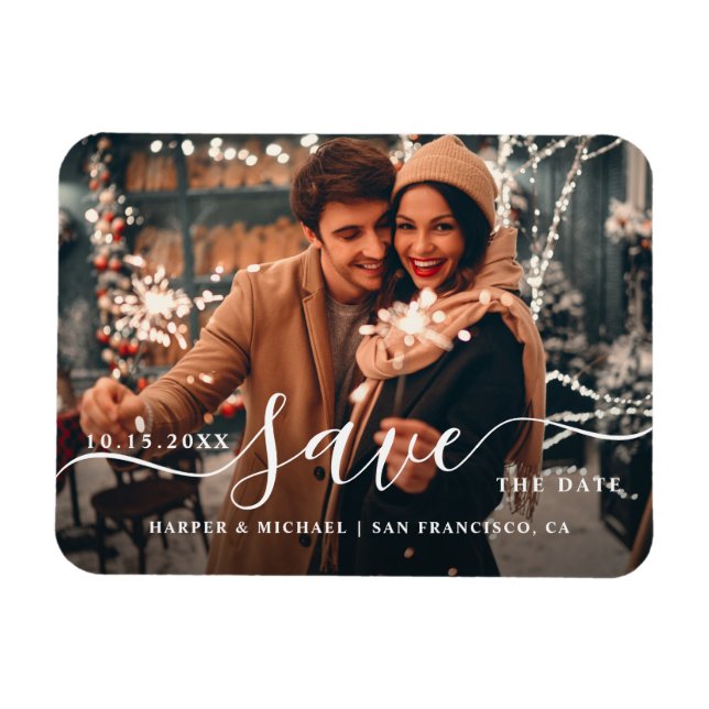 Elegant & Modern Wedding Photo Save the Date Magnet (Horizontal)