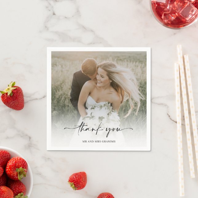 Elegant Modern Wedding Photo Thank You  Napkins (Insitu)