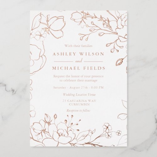 Elegant Modern Wedding Real Rose Gold Floral Foil Invitation