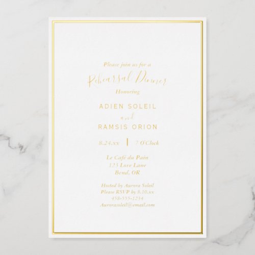 Elegant Modern Wedding Rehearsal Dinner Gold Foil Invitation