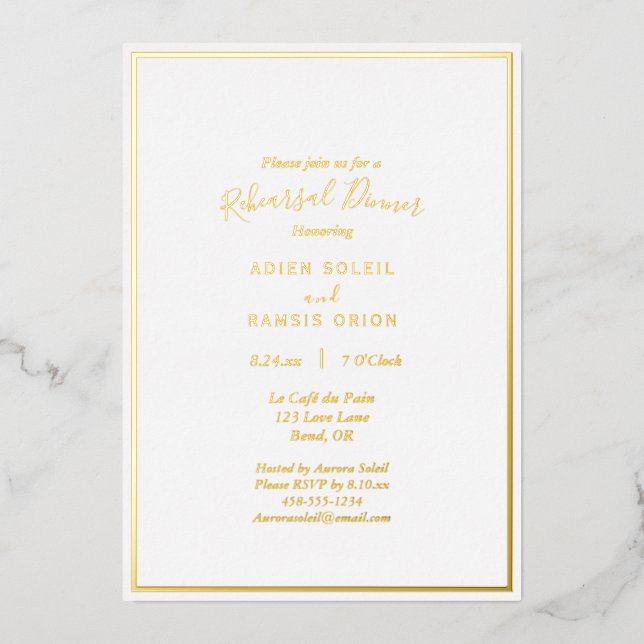 Elegant Modern Wedding Rehearsal Dinner Gold Foil Invitation (Front)
