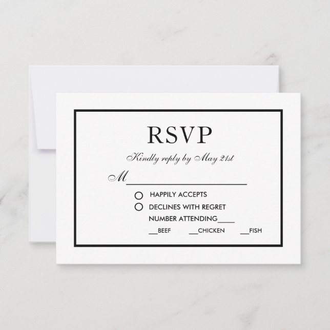 Elegant Modern Wedding RSVP Black & White S (Front)