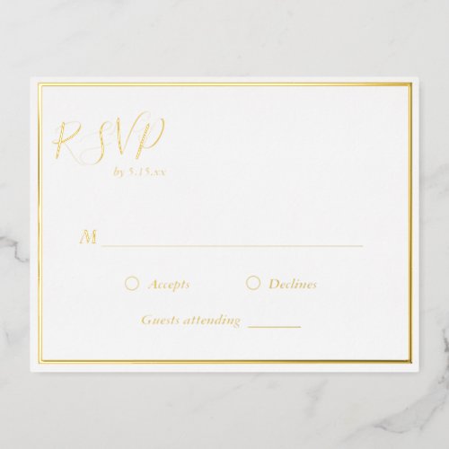 Elegant Modern Wedding RSVP Gold Foil Postcard