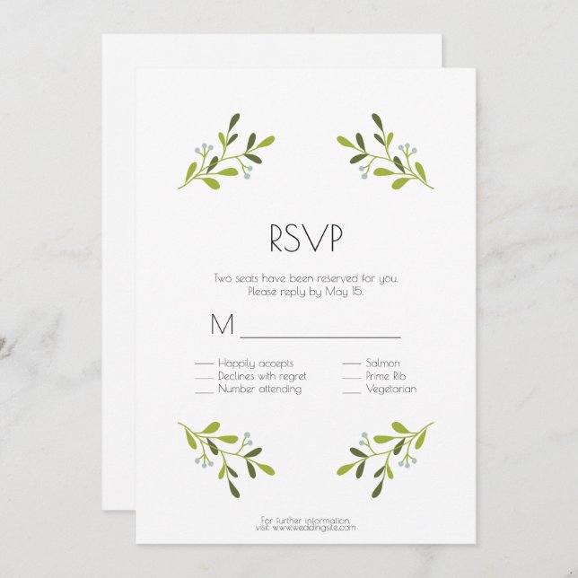 Elegant Modern Wedding. RSVP With Meal Options. Invitation (Front/Back)