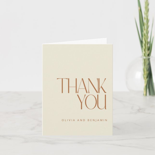 Elegant Modern Wedding Rust Personalized Message Letterpress Thank You Card (Front)