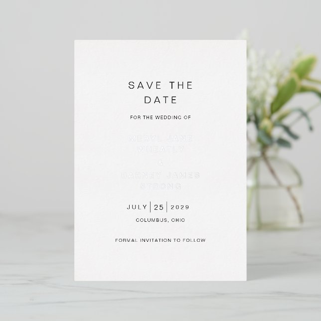 Elegant Modern Wedding Save the Date Foil Invitation (Standing Front)