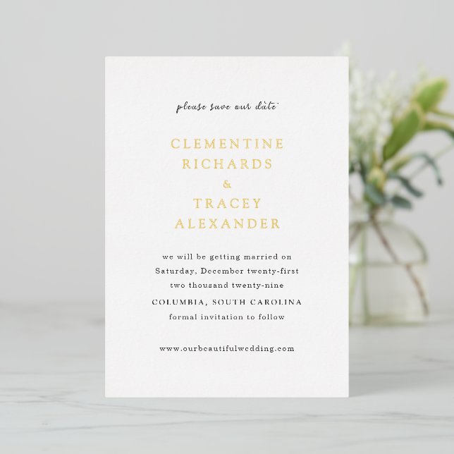 Elegant Modern Wedding Save the Date Foil Invitation (Standing Front)