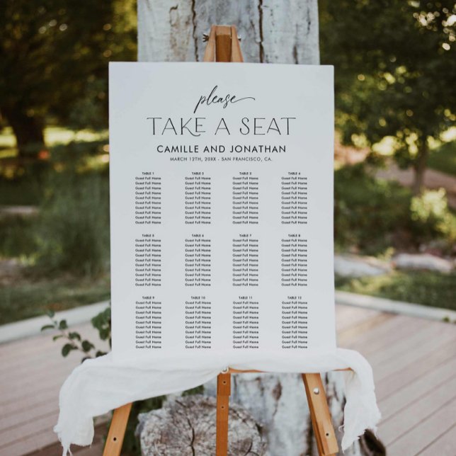Elegant Modern Wedding Seating Chart Foam Board (Modern Simple Wedding Seating Chart)