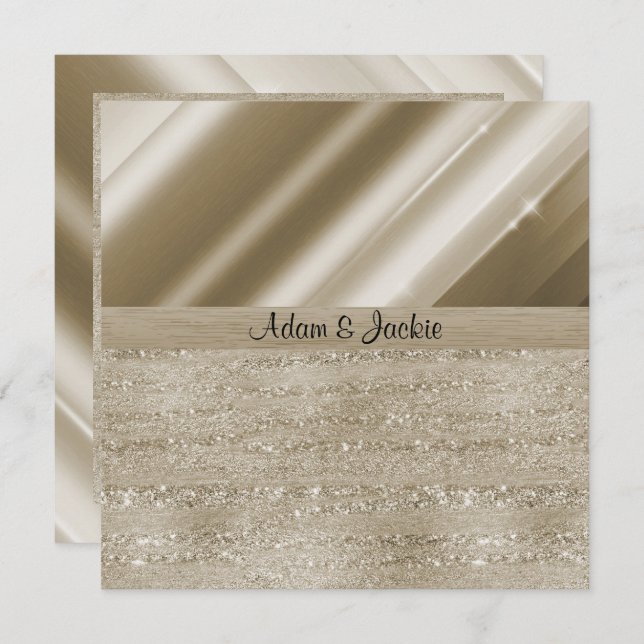 ELEGANT & MODERN WEDDING SPLIT BRONZE GOLD GLITTER INVITATION (Front/Back)