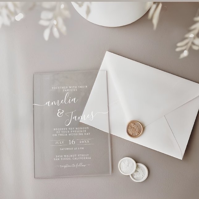 Elegant modern wedding transparent script design acrylic invitations (Creator Uploaded)