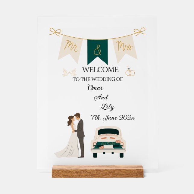Elegant Modern Wedding Welcome Acrylic Sign. Acrylic Sign (Front)