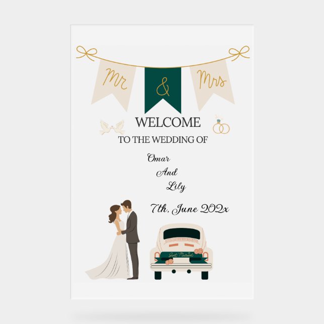 Elegant Modern Wedding Welcome Acrylic Sign. Acrylic Sign (Front)