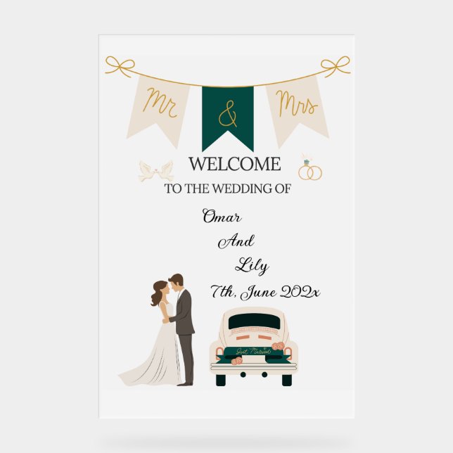 Elegant Modern Wedding Welcome Acrylic Sign. Acrylic Sign (Front)
