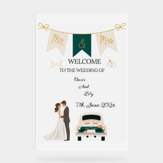 Elegant Modern Wedding Welcome Acrylic Sign. Sign
