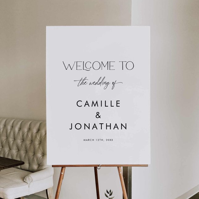 Elegant Modern Wedding Welcome Sign (Modern Elegant Black and White Wedding Welcome Sign)