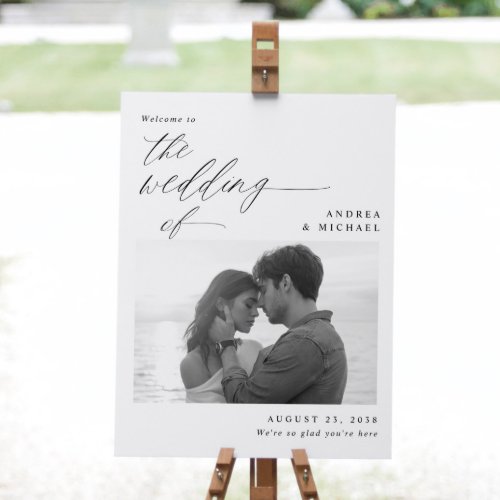 Elegant Modern Wedding Welcome Sign with Photo