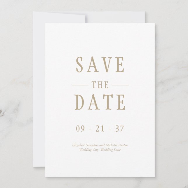 Elegant Modern Wedding White Gold Save The Date (Front)