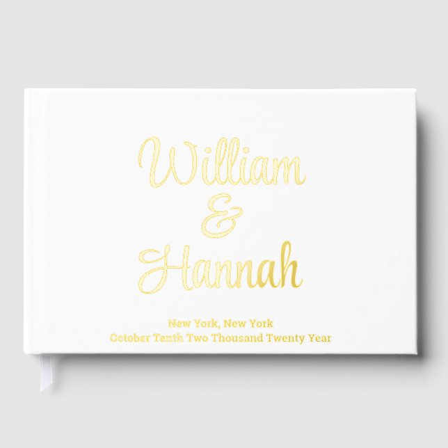 Elegant Modern Wedding White with Gold Hardcover Foil Guest Book (Front)