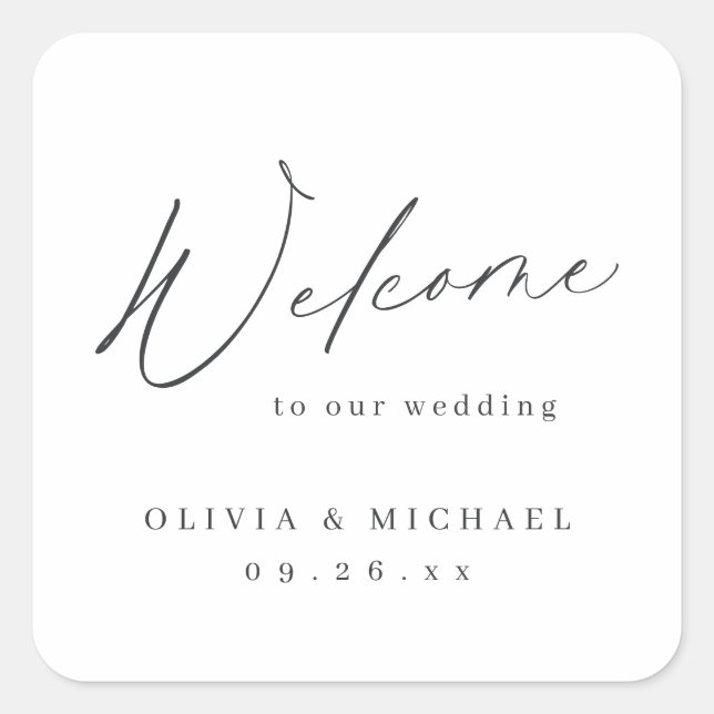 Elegant modern welcome minimalist wedding square sticker (Front)