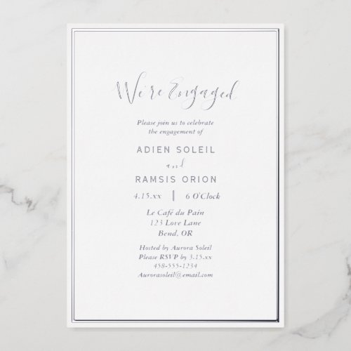 Elegant Modern Were Engaged Engagement Silver Foil Invitation