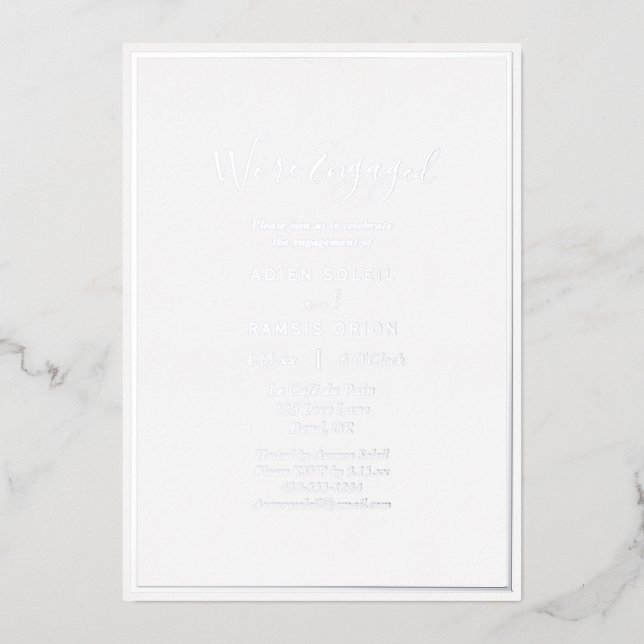 Elegant Modern We're Engaged Engagement Silver Foil Invitation (Front)