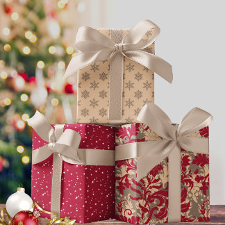 Elegant Modern Whimsical Christmas Set of Gift Wrapping Paper Sheets
