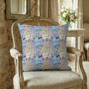 Elegant Modern Whimsical Floral Stripes Lavender Throw Pillow
