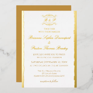 Elegant Modern Whimsical Monogram Wedding Gold Foil Invitation